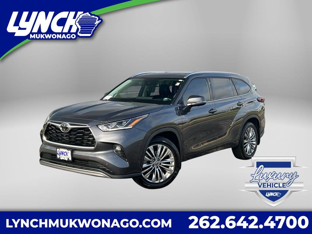 2024 Toyota Highlander Platinum in Magnetic Gray Metallic — front three-quarter view