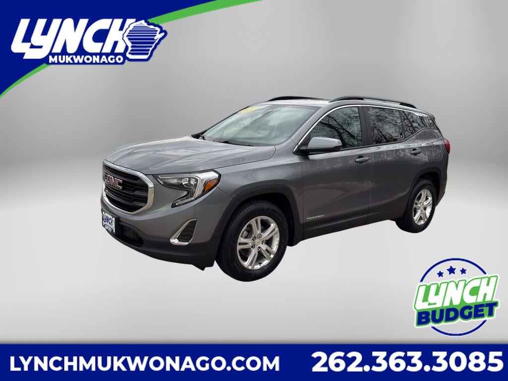 2021 GMC Terrain SLE in Satin Steel Metallic — front three-quarter view